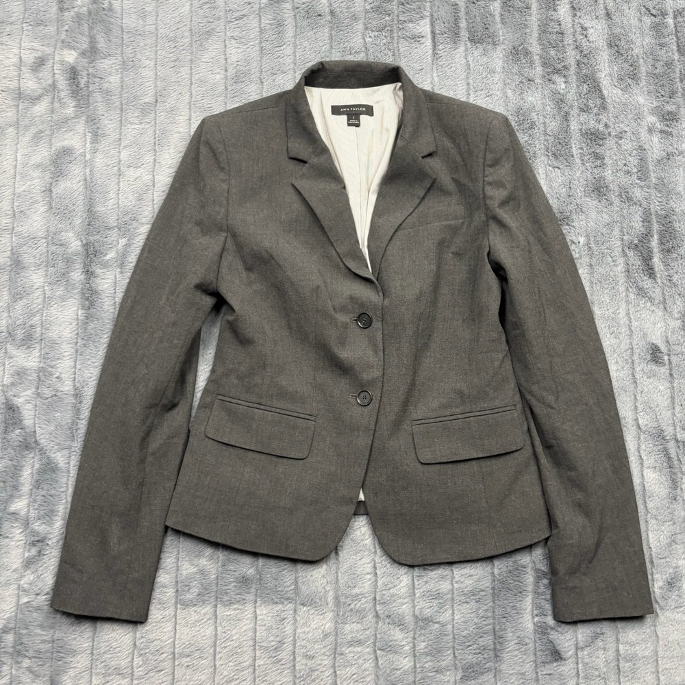 Ann Taylor Womens Charcoal Gray Two Button Blazer Jacket Size 2 Professional